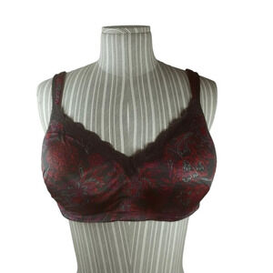 VOGLO  Eva Black Floral Printed Bra Sheer Sides Lace 46DD